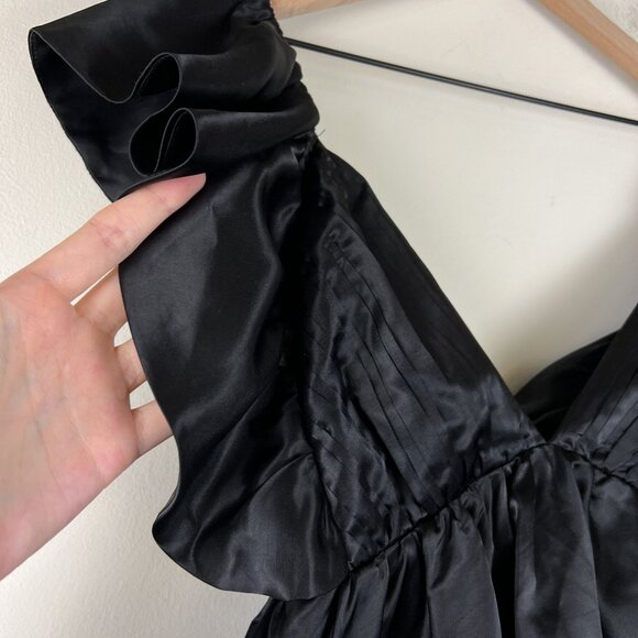 Mable Black Ruffle V-Neck Bow Back A-Line Mini Dress - Picture 3 of 7